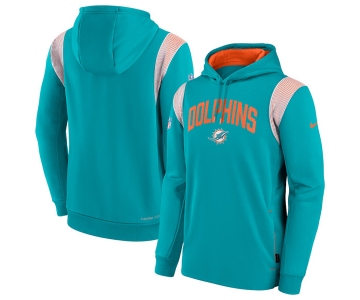 Mens Miami Dolphins Aqua Sideline Stack Performance Pullover Hoodie