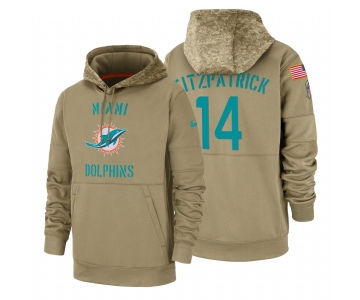 Miami Dolphin #14 Ryan Fitzpatrick Nike Tan 2019 Salute To Service Name & Number Sideline Therma Pullover Hoodie