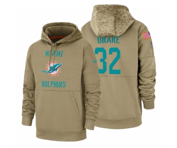 Miami Dolphin #32 Kenyan Drake Nike Tan 2019 Salute To Service Name & Number Sideline Therma Pullover Hoodie