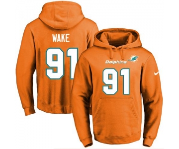 Nike Dolphins #91 Cameron Wake Orange Name & Number Pullover NFL Hoodie