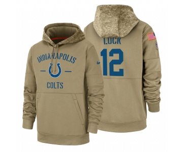 Indianapolis Colts #12 Andrew Luck Nike Tan 2019 Salute To Service Name & Number Sideline Therma Pullover Hoodie