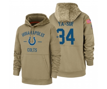 Indianapolis Colts #34 Rock Ya-Sin Nike Tan 2019 Salute To Service Name & Number Sideline Therma Pullover Hoodie