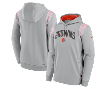 Mens Cleveland Browns Gray Sideline Stack Performance Pullover Hoodie