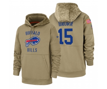 Buffalo Bills #15 John Brown Nike Tan 2019 Salute To Service Name & Number Sideline Therma Pullover Hoodie