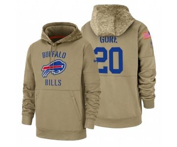 Buffalo Bills #20 Frank Gore Nike Tan 2019 Salute To Service Name & Number Sideline Therma Pullover Hoodie