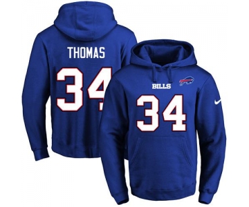 Nike Bills #34 Thurman Thomas Royal Blue Name & Number Pullover NFL Hoodie