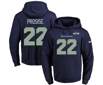 Nike Seahawks #22 C. J. Prosise Navy Blue Name & Number Pullover NFL Hoodie