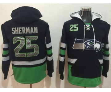 Nike Seattle Seahawks #25 Richard Sherman Navy Blue Green Name & Number Pullover NFL Hoodie