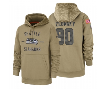 Seattle Seahawks #90 Jadeveon Clowney Nike Tan 2019 Salute To Service Name & Number Sideline Therma Pullover Hoodie