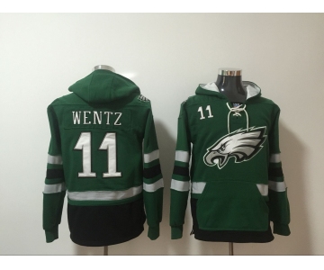 Men's Philadelphia Eagles #11 Carson Wentz NEW Green Pocket Stitched NFL Pullover Hoodie