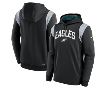 Mens Philadelphia Eagles Black Sideline Stack Performance Pullover Hoodie