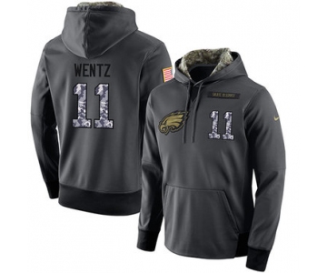 NFL Men's Nike Philadelphia Eagles #11 Carson Wentz Stitched Black Anthracite Salute to Service Player Performance Hoodie