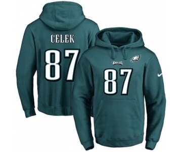 Nike Eagles #87 Brent Celek Midnight Green Name & Number Pullover NFL Hoodie