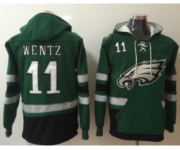 Nike Philadelphia Eagles #11 Carson Wentz Midnight Green Black Name & Number Pullover NFL Hoodie