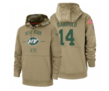 New York Jets #14 Sam Darnold Nike Tan 2019 Salute To Service Name & Number Sideline Therma Pullover Hoodie