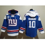 Men's New York Giants #10 Eli Manning Blue Lace-Up Pullover Hoodie
