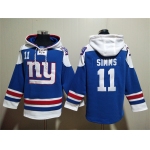 Men's New York Giants #11 Phil Simms Blue Lace-Up Pullover Hoodie