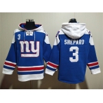 Men's New York Giants #3 Sterling Shepard Blue Lace-Up Pullover Hoodie