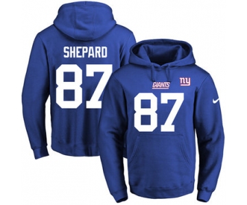 Nike Giants #87 Sterling Shepard Royal Blue Name & Number Pullover NFL Hoodie