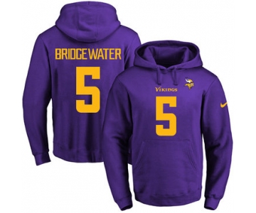 Nike Vikings #5 Teddy Bridgewater Purple(Gold No.) Name & Number Pullover NFL Hoodie