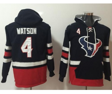 Nike Houston Texans #4 Deshaun Watson Navy Blue Red Name & Number Pullover NFL Hoodie