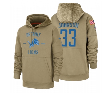 Detroit Lions #33 Kerryon Johnson Nike Tan 2019 Salute To Service Name & Number Sideline Therma Pullover Hoodie
