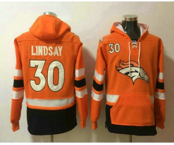 Men's Denver Broncos #30 Phillip Lindsay NEW Orange Pocket Stitched NFL Pullover Hoodie