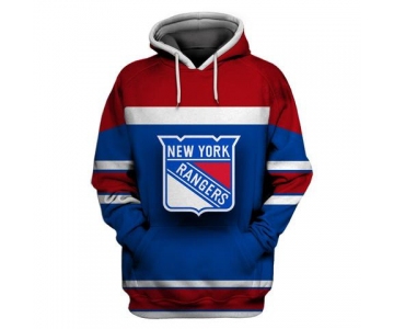 Men's NY Rangers Blue Red All Stitched Hooded Sweatshirt