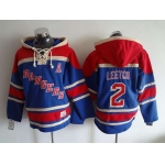 Men's New York Rangers #2 Brian Leetch Old Time Hockey Light Blue Hoodie