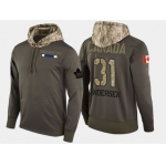 Nike Toronto Maple Leafs 31 Frederik Andersen Olive Salute To Service Pullover Hoodie