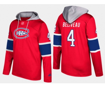 Adidas Montreal Canadiens 4 Jean Beliveau Retired Red Name And Number Hoodie