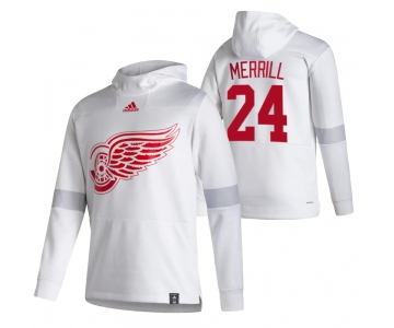 Detroit Red Wings #24 Jon Merrill Adidas Reverse Retro Pullover Hoodie White