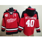 Men's Detroit Red Wings #40 Henrik Zetterberg C Patch Red Hoodie