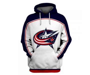 Men's Columbus Blue Jackets White All Stitched Hooded Sweatshirt