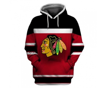 Men's Chicago Blackhawks Red Black All Stitched Hooded Sweatshirt