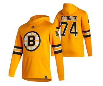 Boston Bruins #74 Jake Debrusk Adidas Reverse Retro Pullover Hoodie Gold