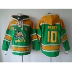 Men's Anaheim Ducks #10 Corey Perry Old Time Hockey Green Hoodie
