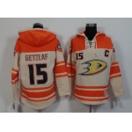Men's Mighty Ducks Of Anaheim #15 Ryan Getzlaf Old Time Hockey Cream Hoodie