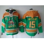 Men's Mighty Ducks Of Anaheim #15 Ryan Getzlaf Old Time Hockey Green Hoodie