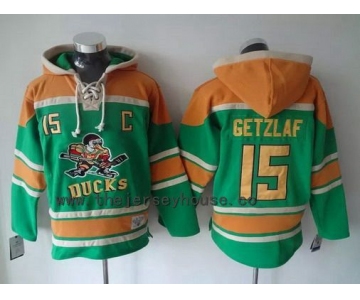 Men's Mighty Ducks Of Anaheim #15 Ryan Getzlaf Old Time Hockey Green Hoodie
