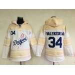 Men's Los Angeles Dodgers #34 Fernando Valenzuela Retired White Baseball MLB Hoodie