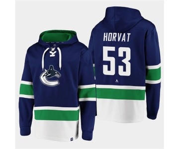 Men's Vancouver Canucks #53 Bo Horvat Blue All Stitched Sweatshirt Hoodie