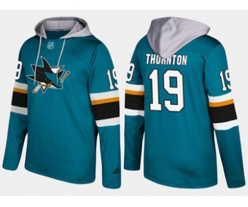 Adidas San Jose Sharks 19 Joe Thornton Name And Number Teal Hoodie