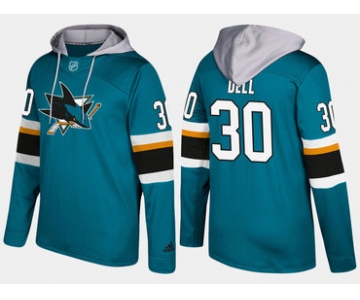 Adidas San Jose Sharks 30 Aaron Dell Name And Number Teal Hoodie