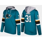 Adidas San Jose Sharks 31 Martin Jones Name And Number Teal Hoodie