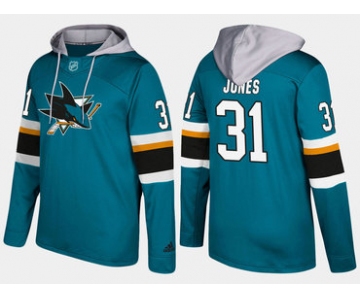 Adidas San Jose Sharks 31 Martin Jones Name And Number Teal Hoodie