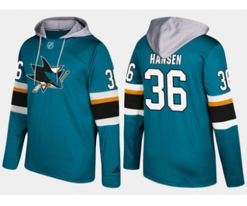 Adidas San Jose Sharks 36 Jannik Hansen Name And Number Teal Hoodie