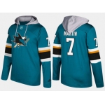 Adidas San Jose Sharks 7 Paul Martin Name And Number Teal Hoodie