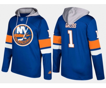 Adidas New York Islanders 1 Thomas Greiss Name And Number Blue Hoodie