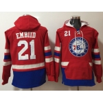 76ers #21 Joel Embiid Red Name & Number Pullover NBA Hoodie